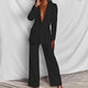 Women's tailored blazer and wide-leg trousers set with long sleeves