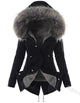 Women's longline parka jacket with hood and faux fur trim