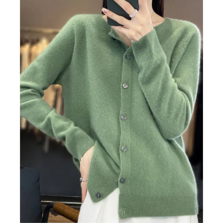Women's long-sleeved knitted button-front cardigan