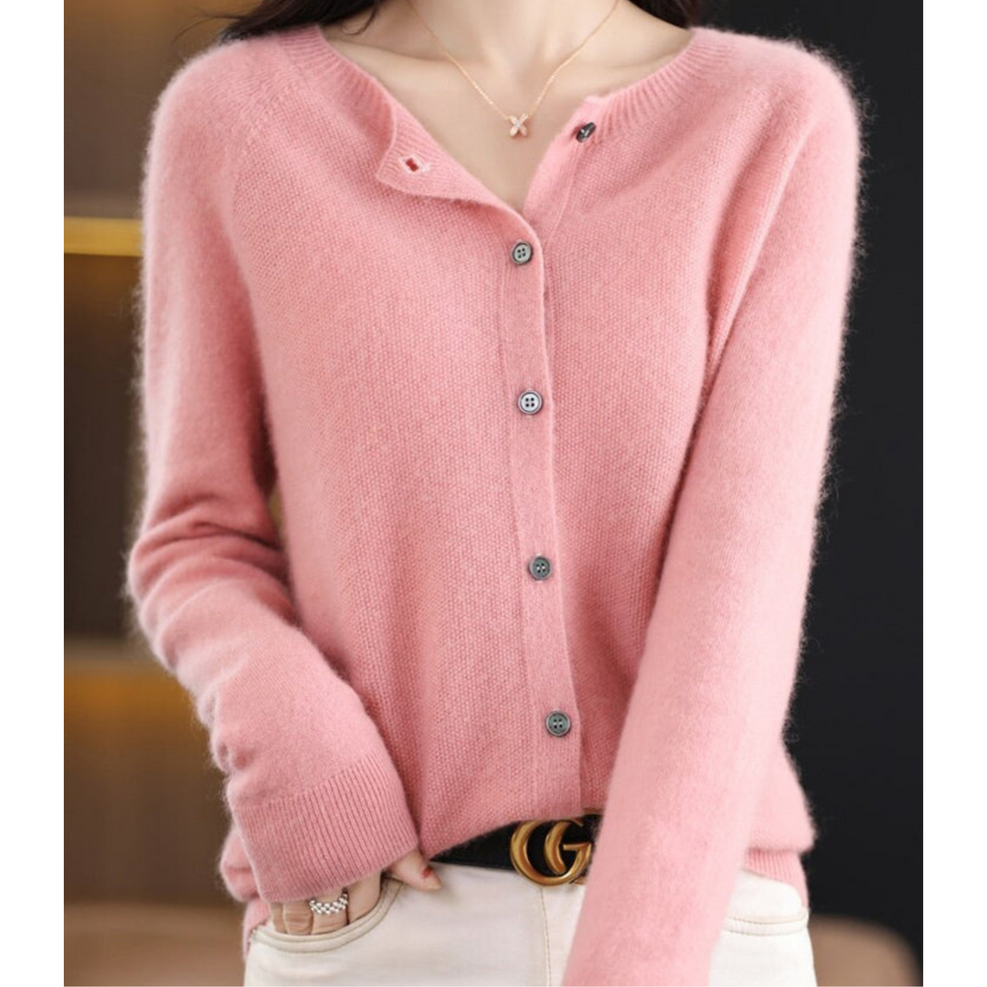Women's long-sleeved knitted button-front cardigan