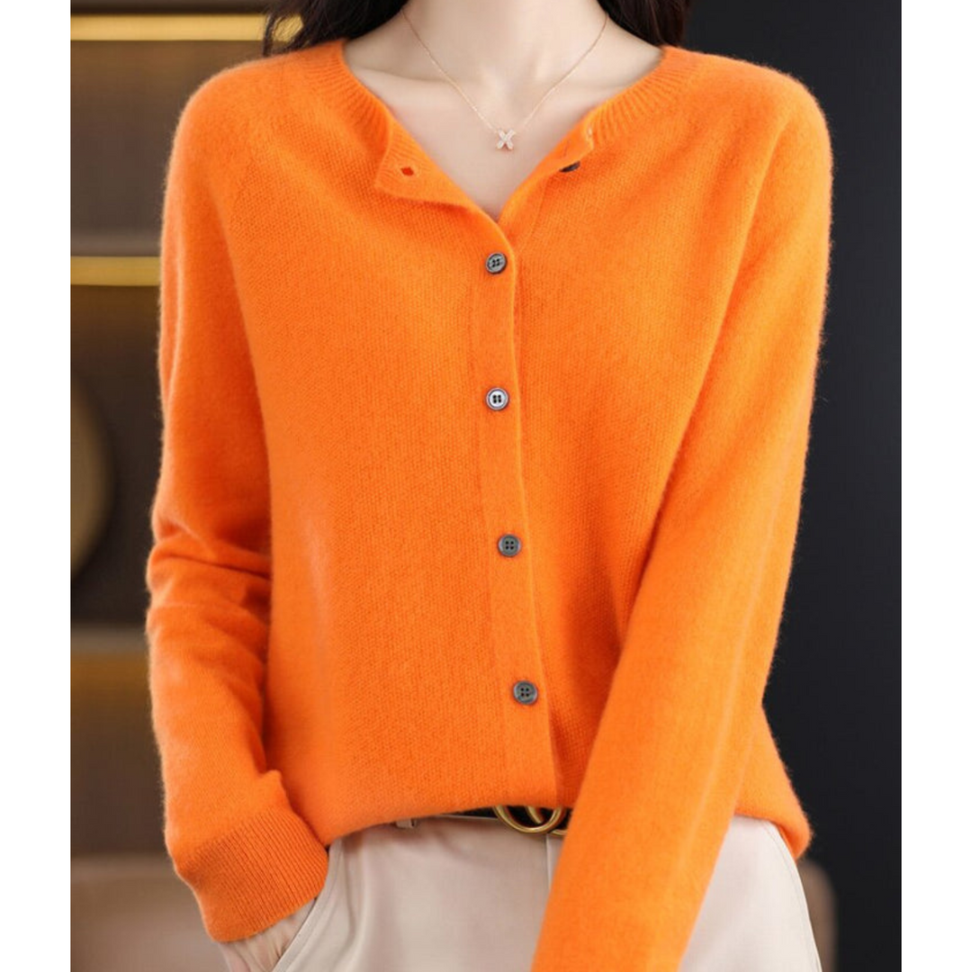 Women's long-sleeved knitted button-front cardigan