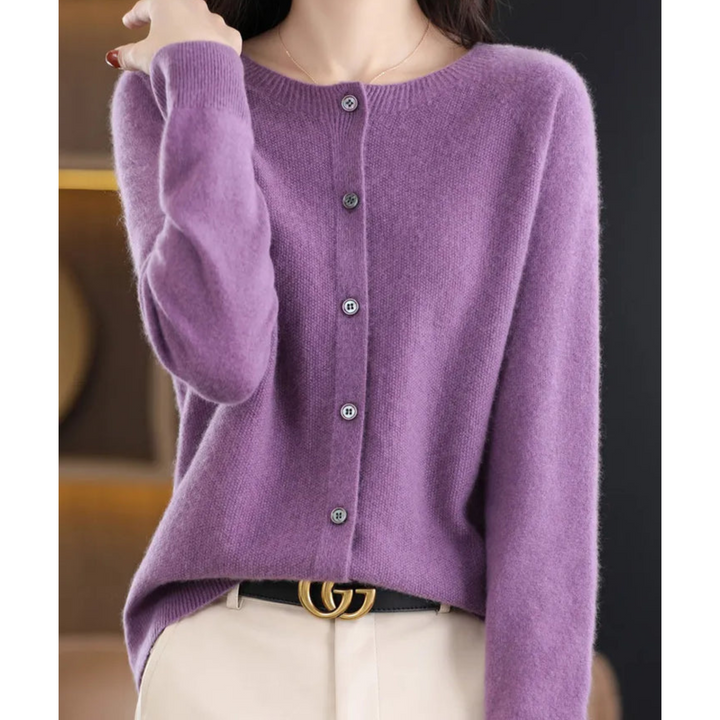 Women's long-sleeved knitted button-front cardigan