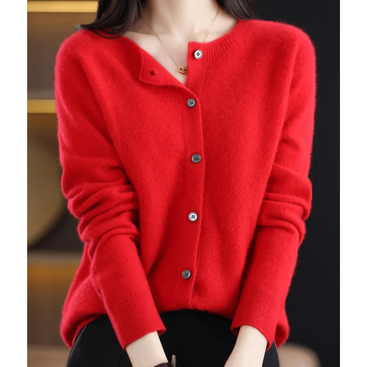 Women's long-sleeved knitted button-front cardigan