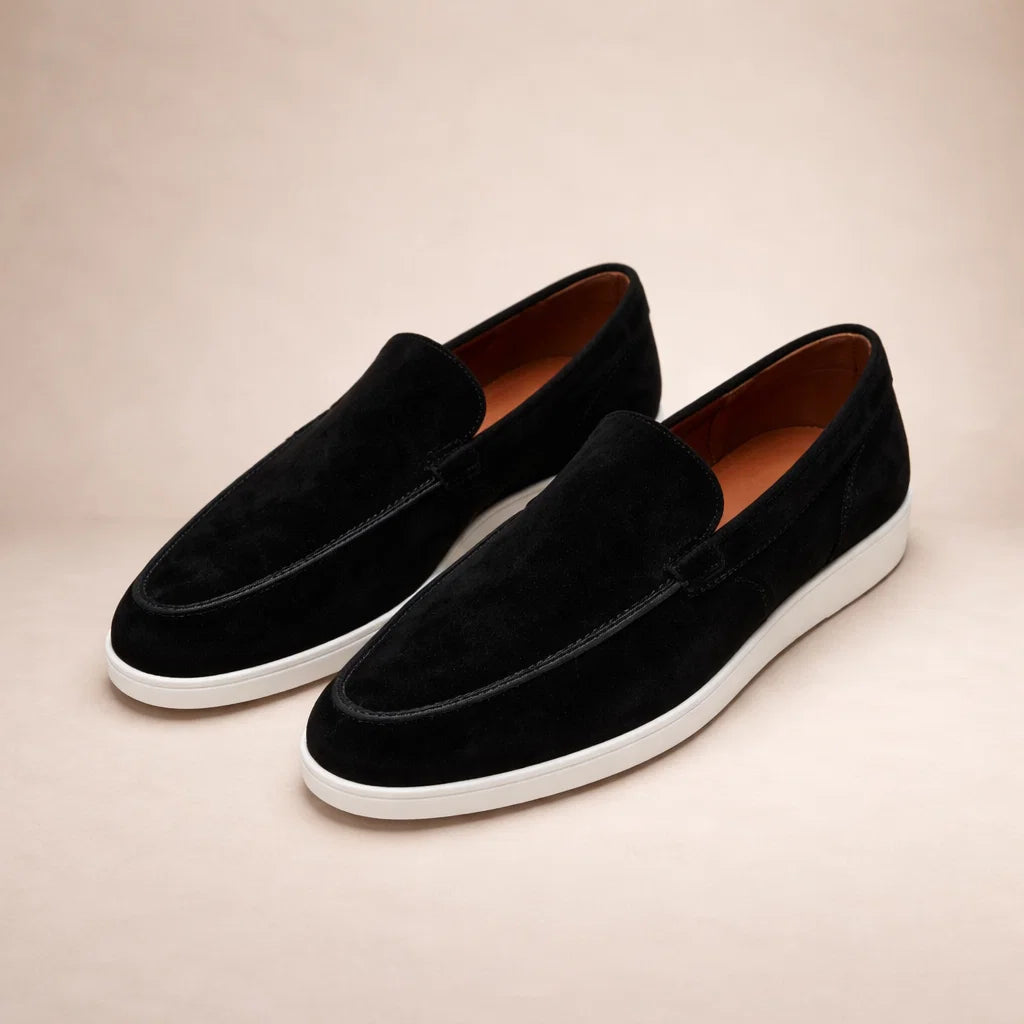 Men's casual moc toe loafers with white flat soles