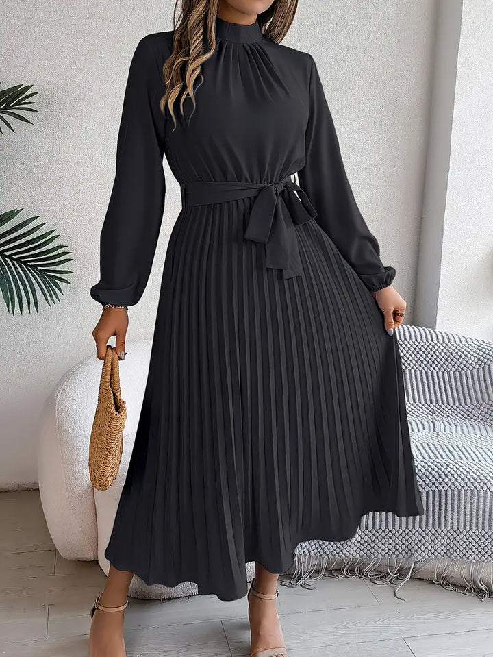 Jasmine | Women’s Long Sleeve Pleated Belted Dress - Image 11