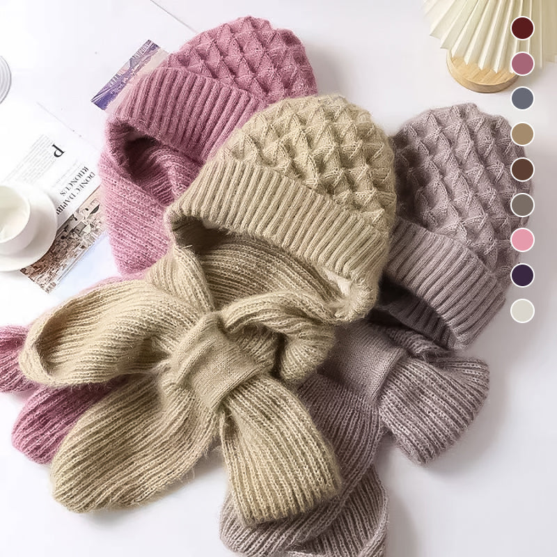 Women's ribbed winter hat and long scarf set with ear coverage