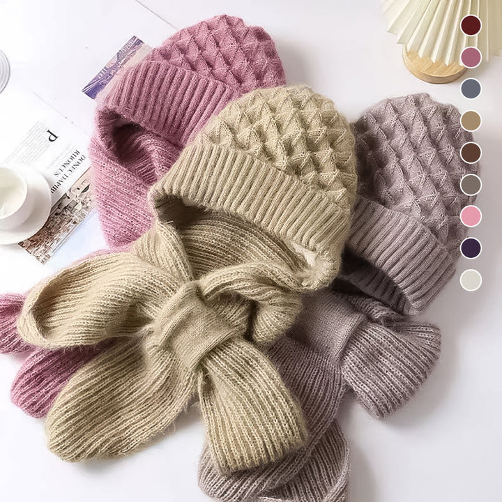 Women's ribbed winter hat and long scarf set with ear coverage