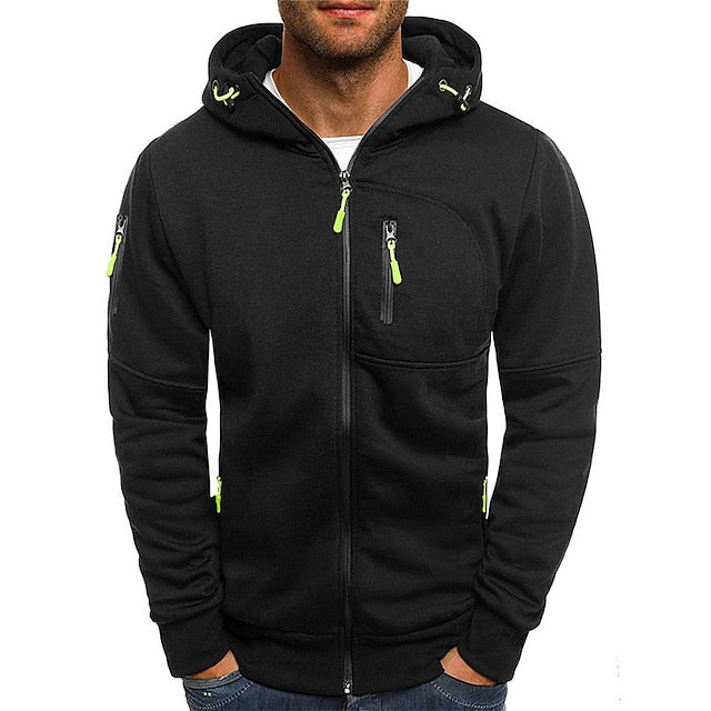 Men's hooded full-zip jacket with multiple zipped pockets
