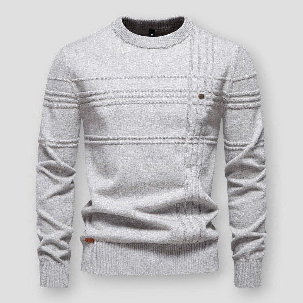 Men's long-sleeved crew neck jumper with textured panel detailing and ribbed trims