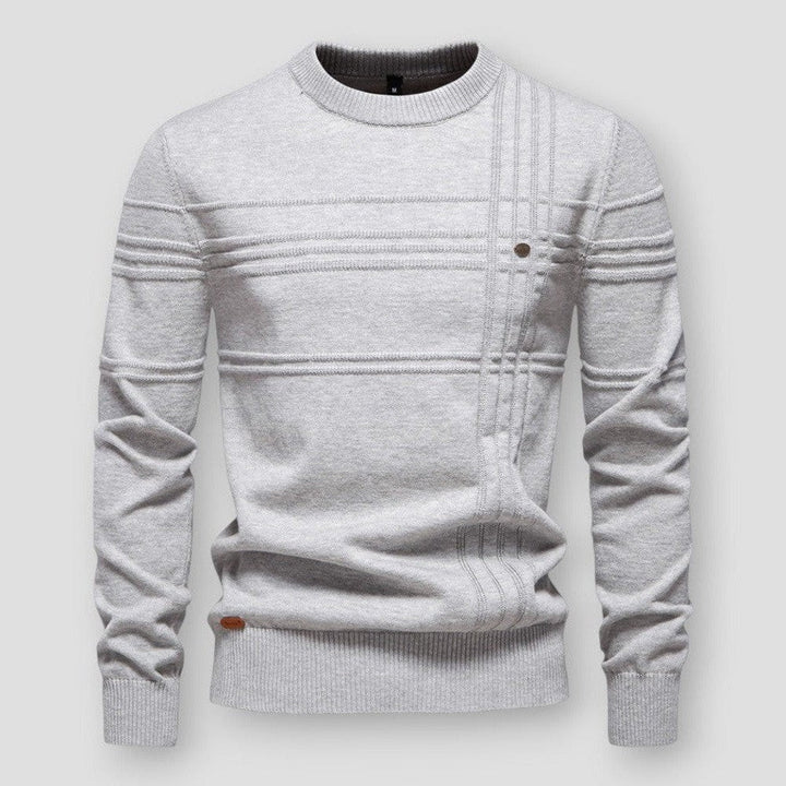 Men's long-sleeved crew neck jumper with textured panel detailing and ribbed trims