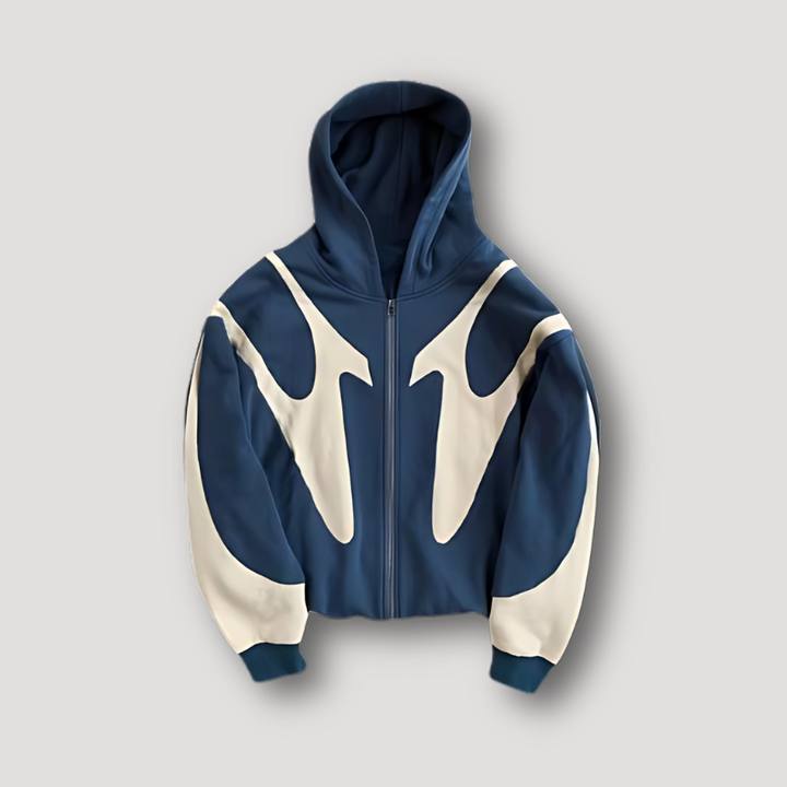 Men's graphic zip hoodie with hood and contrasting abstract panels