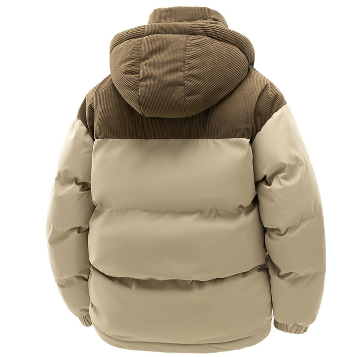 Men's hooded quilted puffer jacket with front zip and pockets