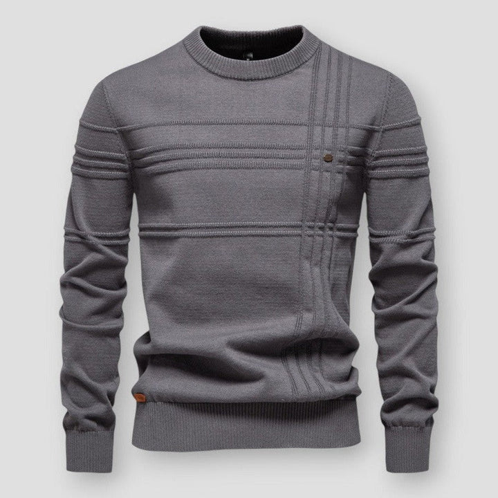 Men's long-sleeved crew neck jumper with textured panel detailing and ribbed trims
