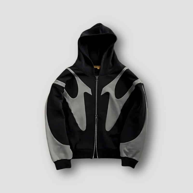 Men's graphic zip hoodie with hood and contrasting abstract panels