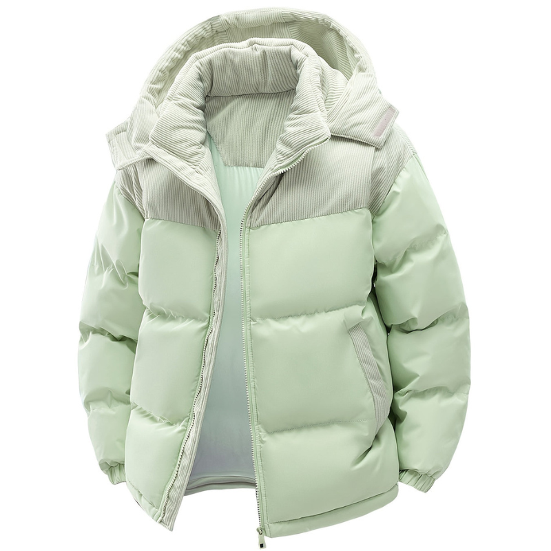 Men's hooded quilted puffer jacket with front zip and pockets