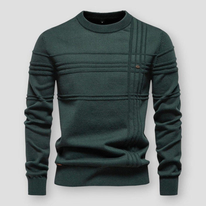 Men's long-sleeved crew neck jumper with textured panel detailing and ribbed trims