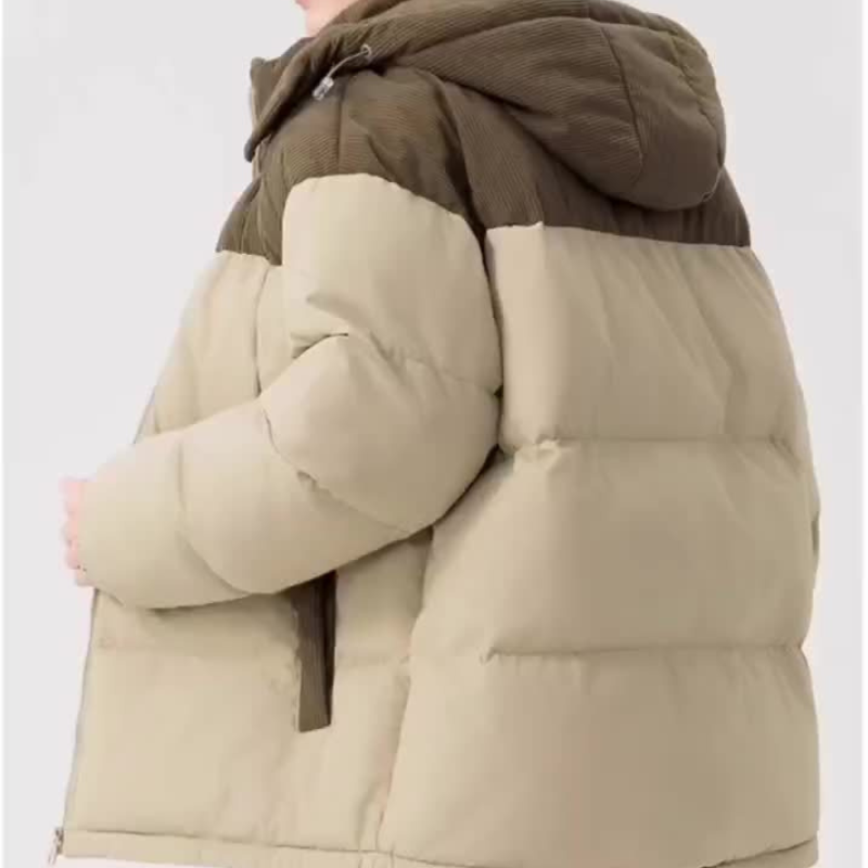 Men's hooded quilted puffer jacket with front zip and pockets