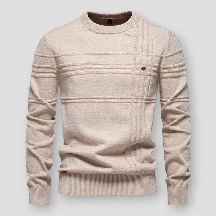Men's long-sleeved crew neck jumper with textured panel detailing and ribbed trims