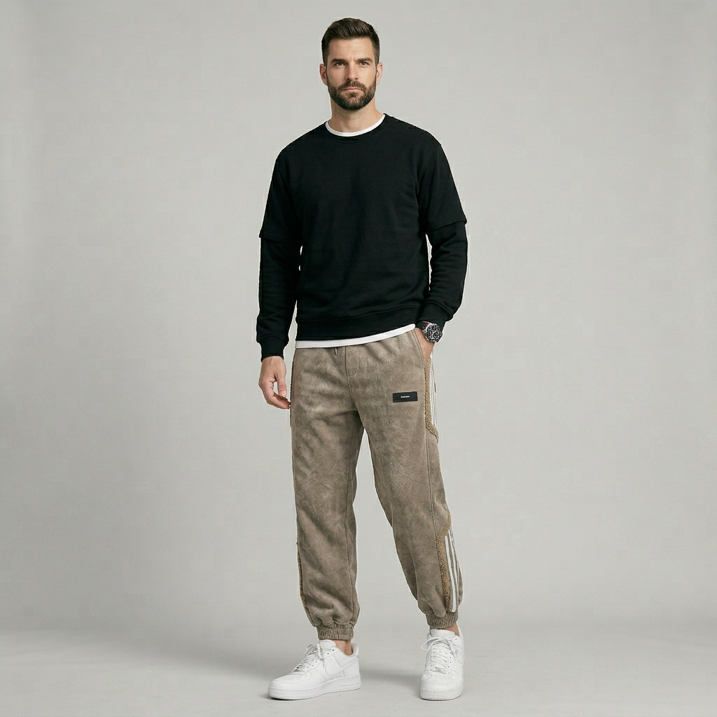 Men's jogger pants with contrasting side stripes and elastic cuffs