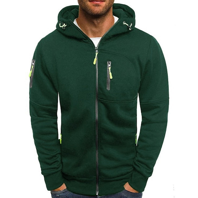Men's hooded full-zip jacket with multiple zipped pockets