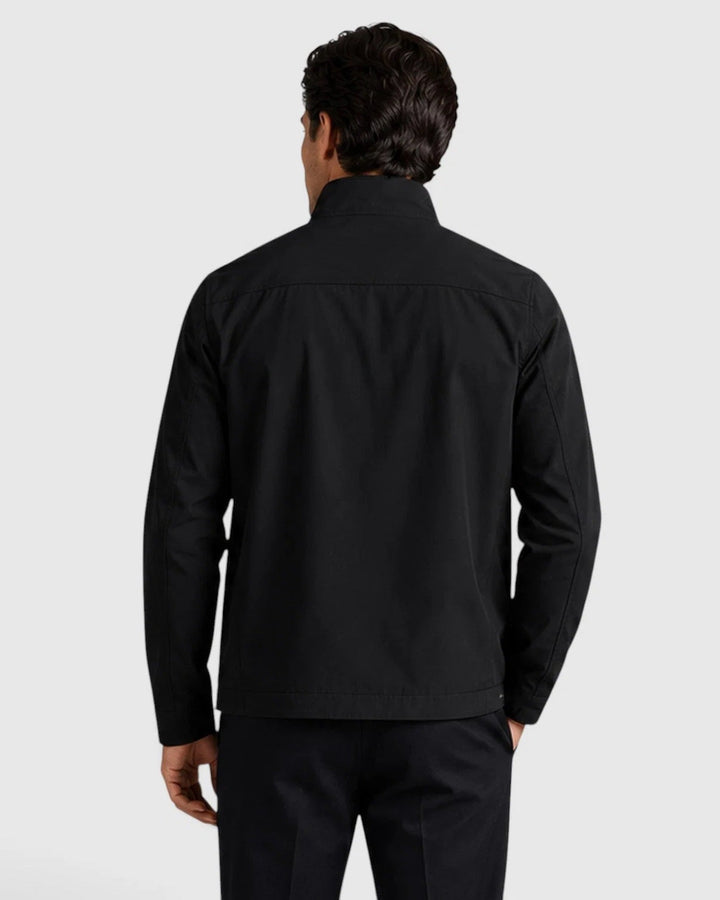 Men's stand collar zip jacket with long sleeves and zipped pockets