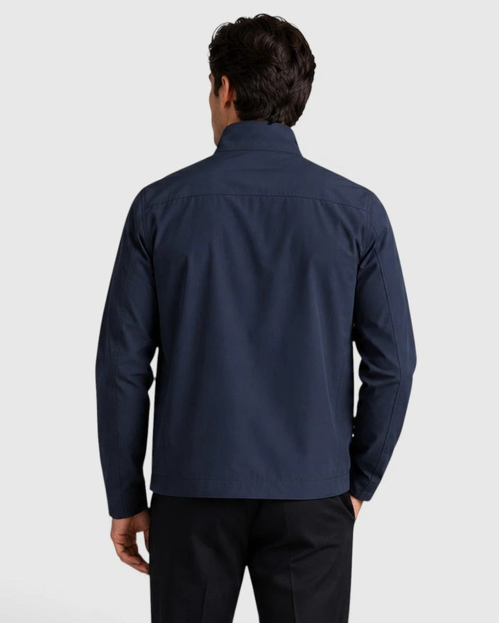 Men's stand collar zip jacket with long sleeves and zipped pockets