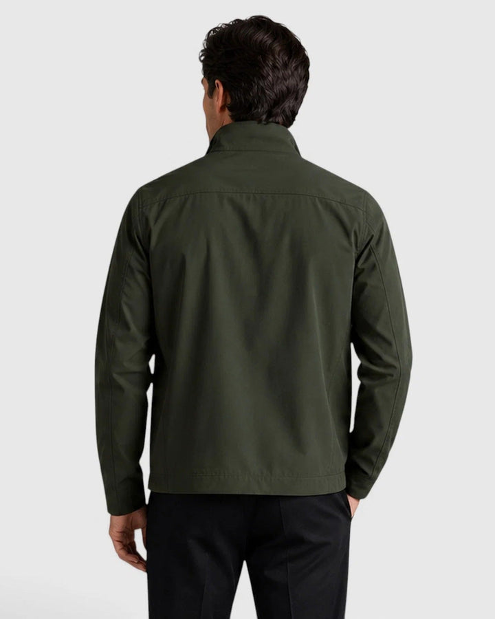 Men's stand collar zip jacket with long sleeves and zipped pockets