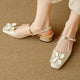 Women's Floral Mary Jane Pumps Block Heel Jacquard Strap