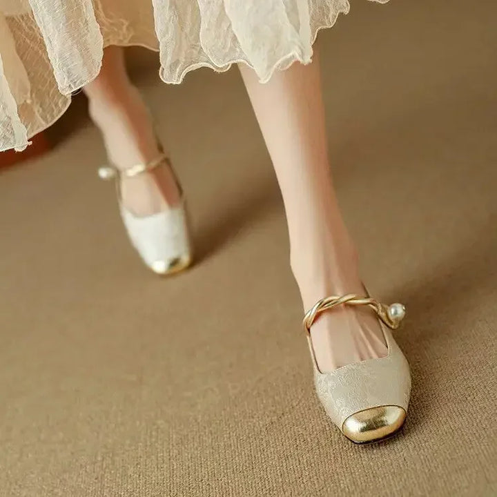Celeste | Women's Pearl Strap Mary Jane Shoes Glitter Block Heel