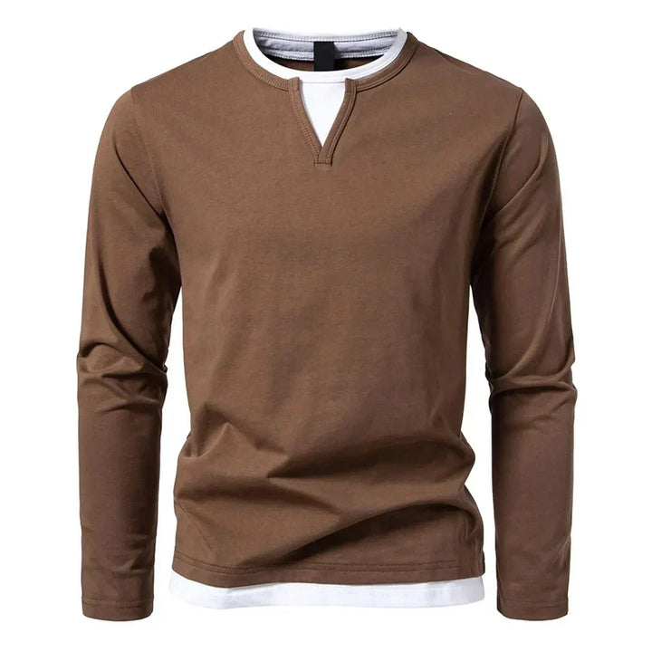 Long-sleeve men's Henley sweater with split neckline