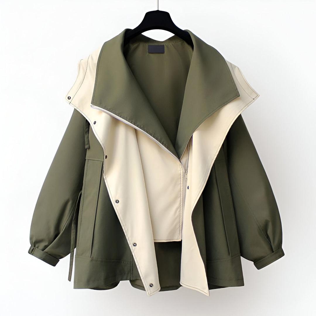 Women's colour block windbreaker jacket with wide collar and long sleeves
