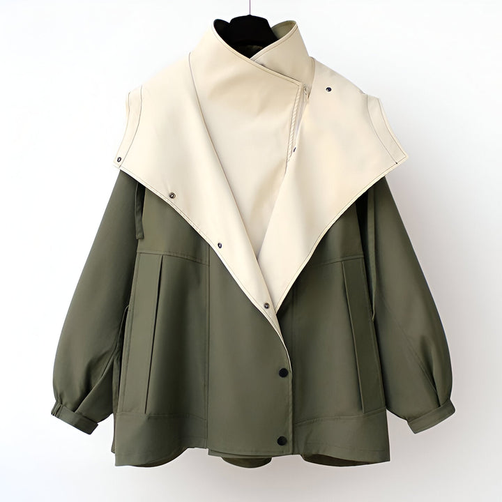 Women's colour block windbreaker jacket with wide collar and long sleeves