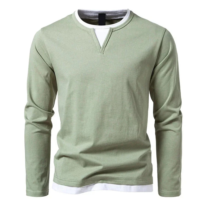 Long-sleeve men's Henley sweater with split neckline