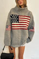 Women's high neck knitted jumper with a flag motif and long sleeves