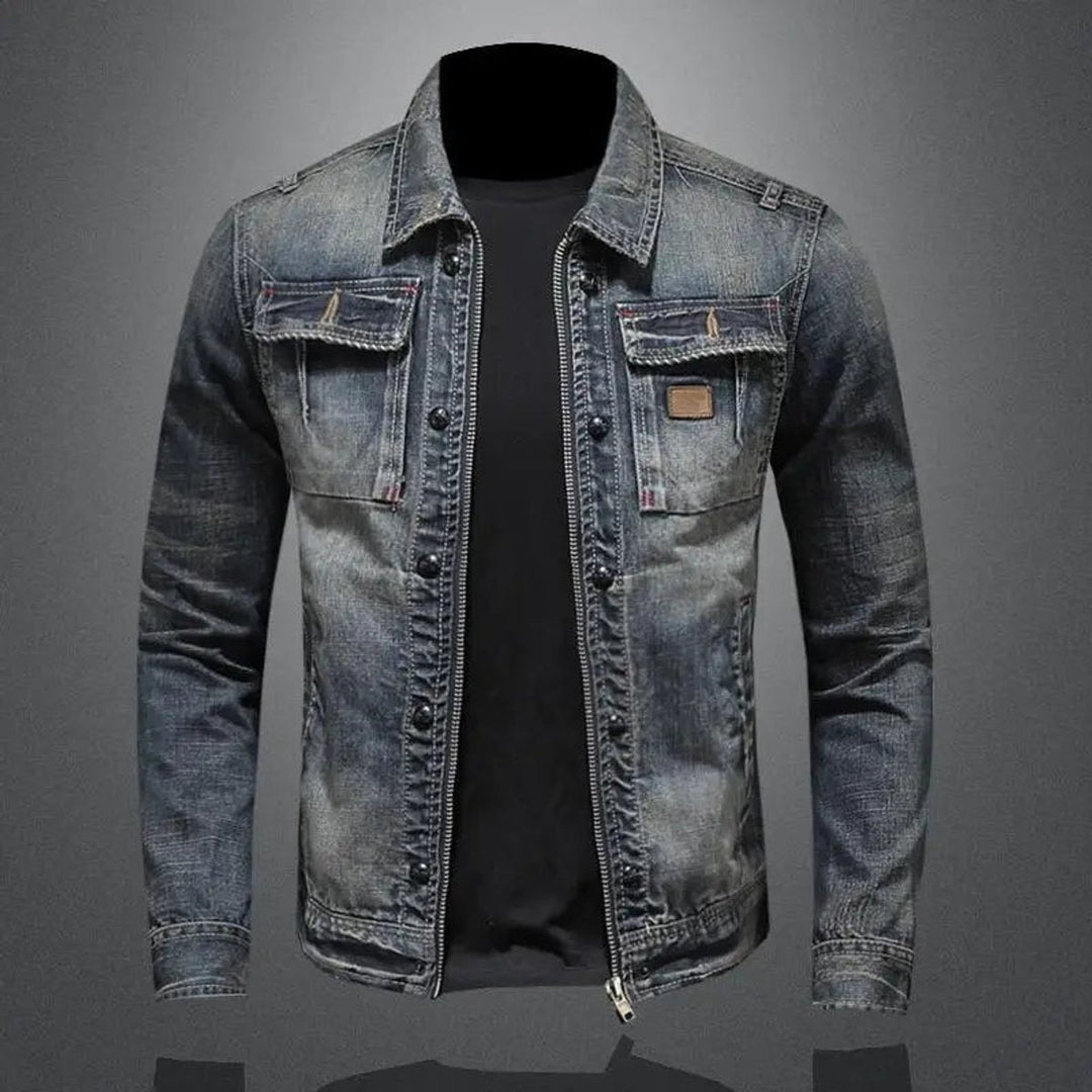Men's washed denim jacket with chest pockets