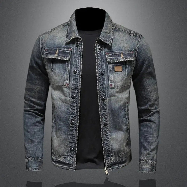Men's washed denim jacket with chest pockets