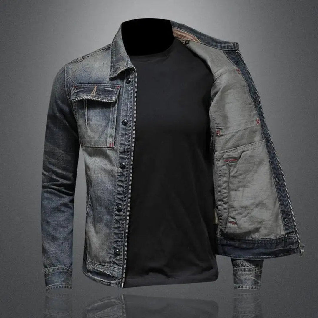 Men's washed denim jacket with chest pockets