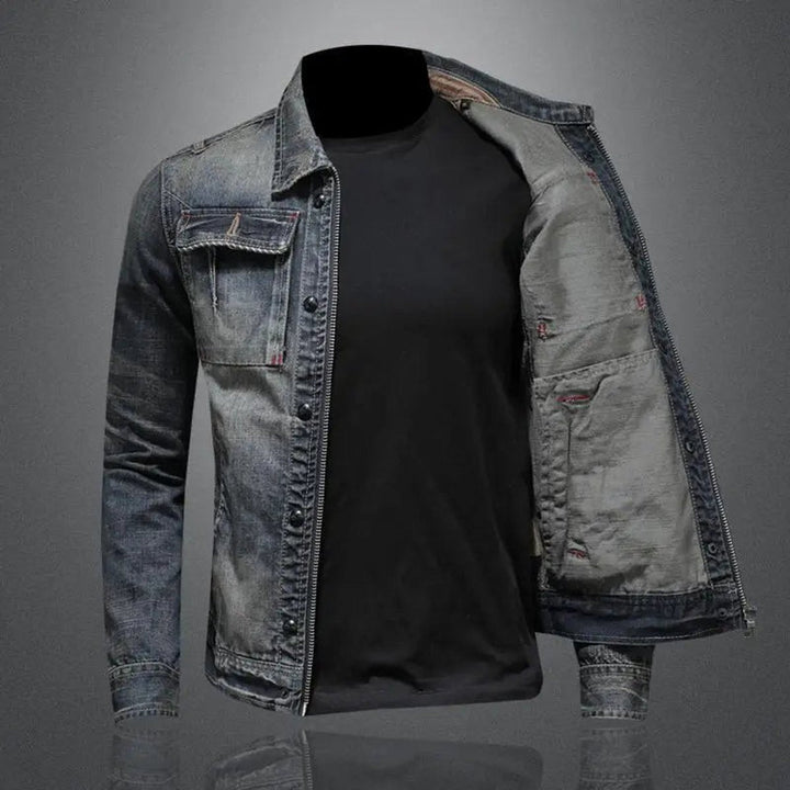 Men's washed denim jacket with chest pockets