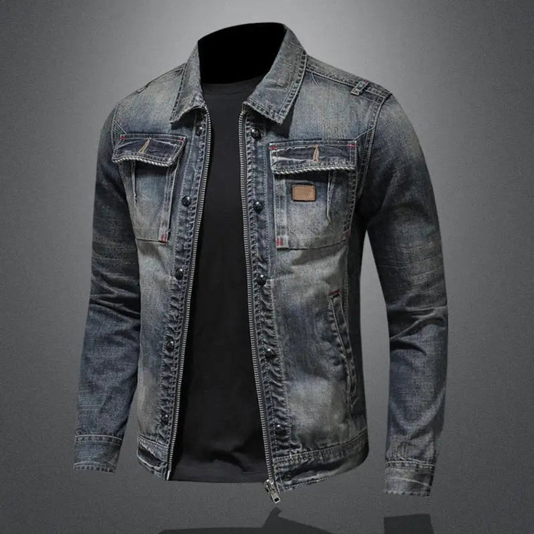 Men's washed denim jacket with chest pockets