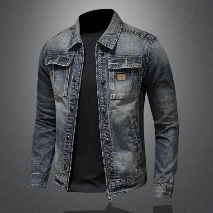 Men's washed denim jacket with chest pockets