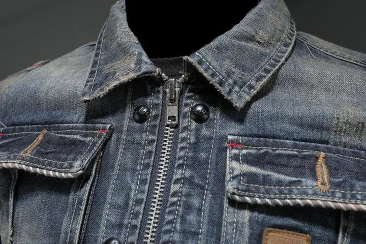 Men's washed denim jacket with chest pockets