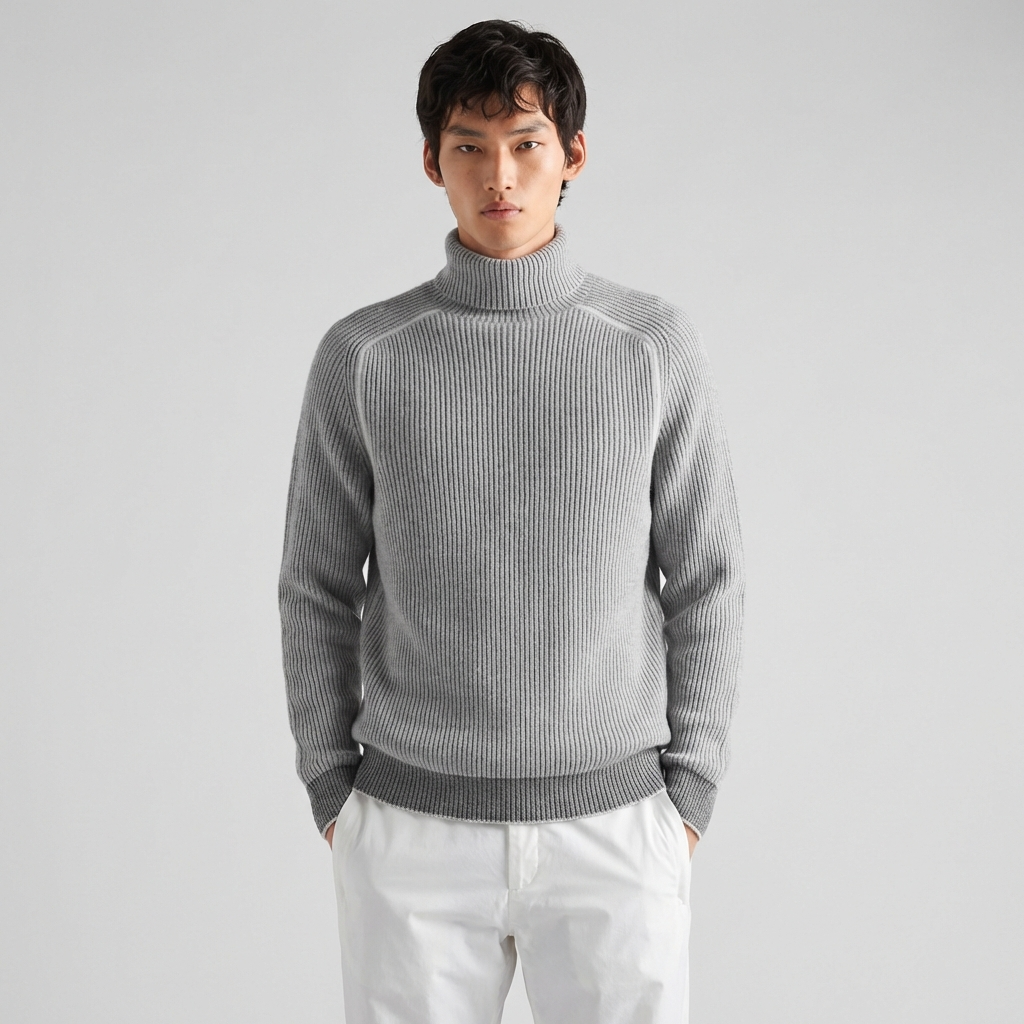 Men's ribbed turtleneck jumper with long sleeves