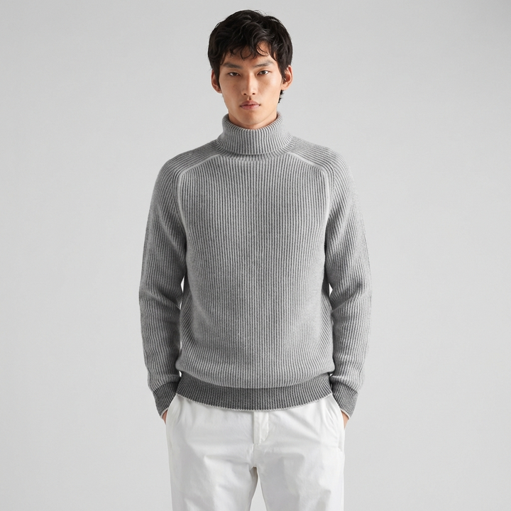 Men's ribbed turtleneck jumper with long sleeves