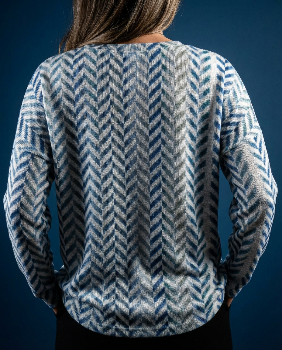 Women's Long-Sleeve Cotton Blend Tee — Round Neck Printed Top
