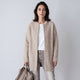 Women's long textured button-front cardigan coat with crew neckline and long sleeves