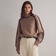 Women's oversized turtleneck jumper with contrast trim and long sleeves
