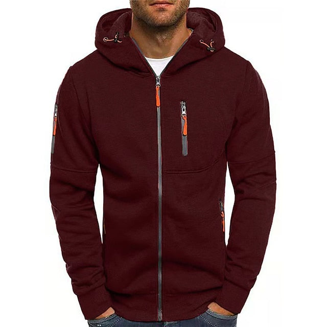 Men's hooded full-zip jacket with multiple zipped pockets