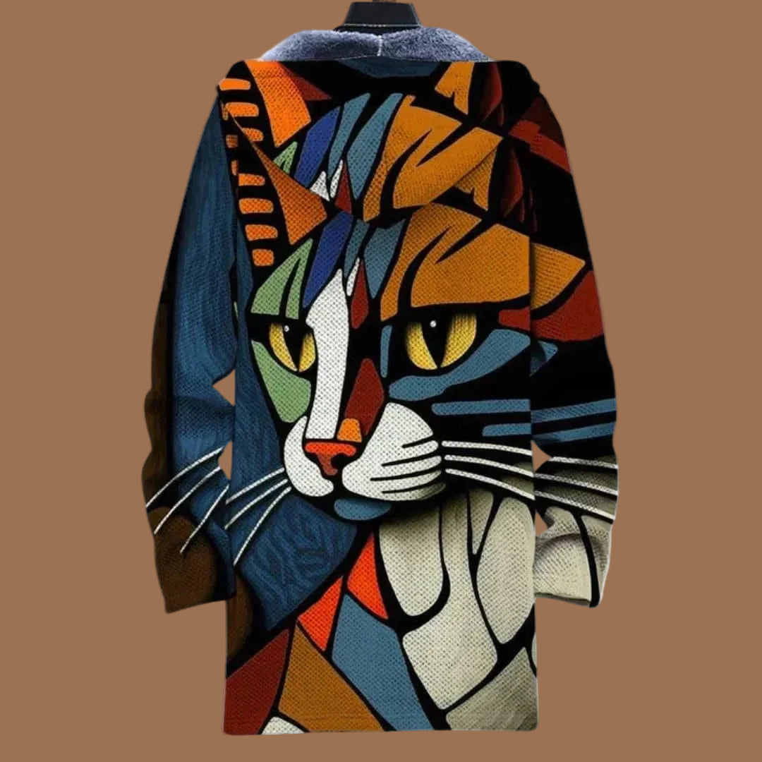 Men's hooded abstract print zip-up jacket with long sleeves