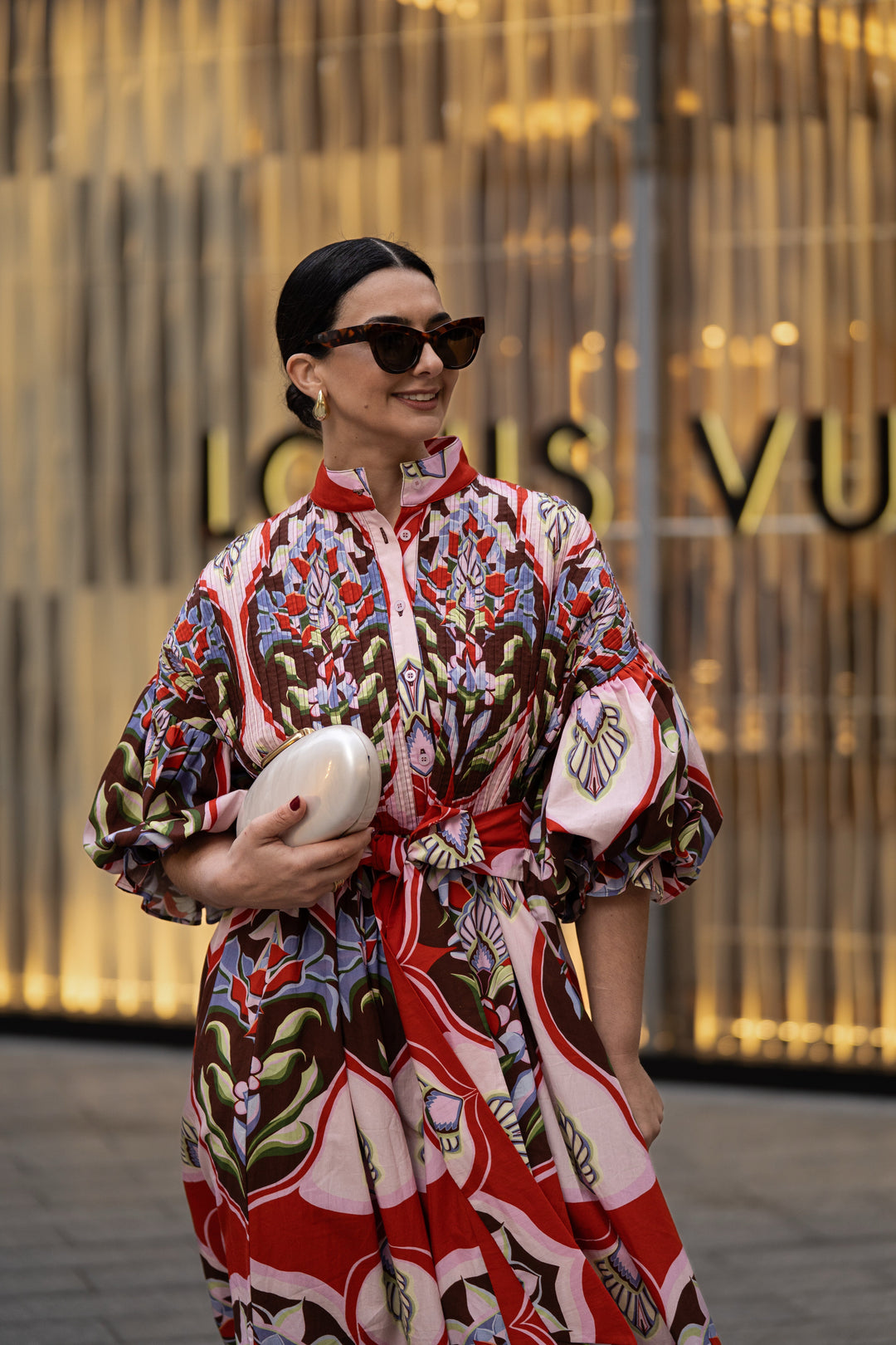 Women's Red Floral Print Dress — Flowing Silhouette Summer Dress