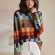 Women's multicoloured checked turtleneck jumper with long sleeves